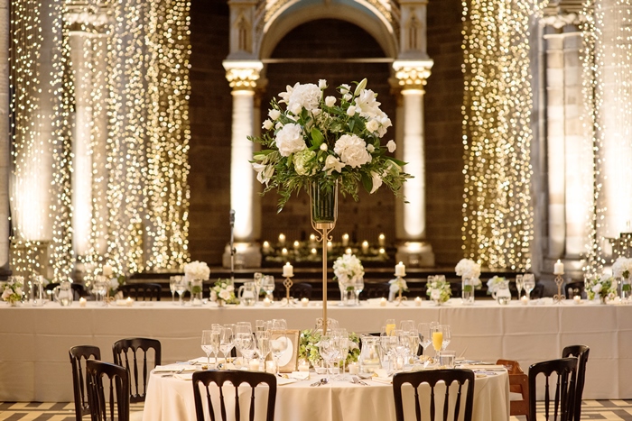 beautiful flower centerpieces, black and white wedding theme - image by Julie Tinton Photography 