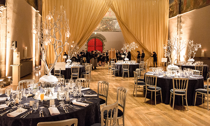 Tables were decorated with beautiful silver trees with hanging tea lights. Photographer: Philip Stanley Dickson www.psdphotography.co.uk