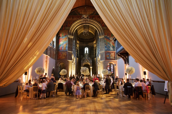 Guests enjoying the wedding breakfast - photo credit Blue Sky Photography