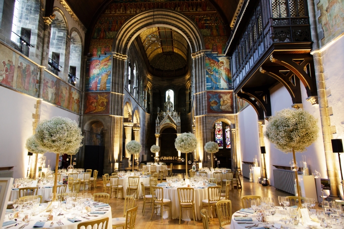 White and gold wedding theme with stunning centrepieces - clouds of gypsophila | Photo credit Blue Sky Photography 