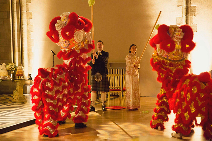 Chinese dragons at Mansfield Traquair wedding reception. Photo credit: Kirsty Stroma Photography