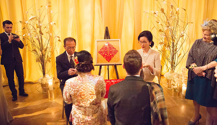 Chinese tea ceremony at Kim & Dominic's wedding at Mansfield Traquair in Edinburgh. Photo credit: Kirsty Stroma Photography 