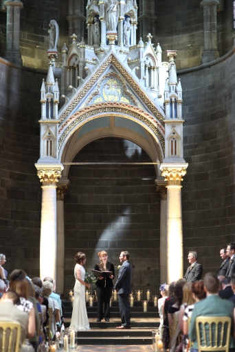 Wedding ceremony - making the vows under the soaring ceilings of one of Edinburgh's most unique wedding venues, Mansfield Traquair | Photo credit Stuart Craig Photography 