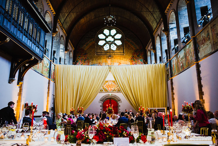 Red, gold and cream theme for Lucy & Dougie's wedding at Mansfield Traquair in Edinburgh