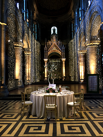 top table with beautiful and atmpspheric fairy lights in the background - Mansfield Traquair Edinburgh 