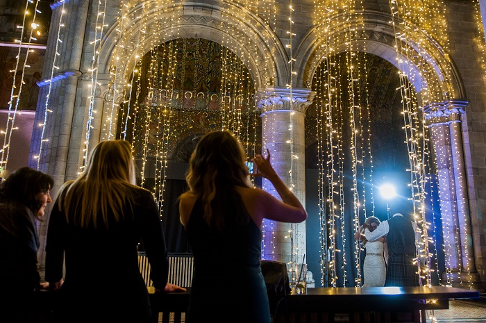 A newly married couple taking their first dance at Mansfield Tranquair, Edinburgh