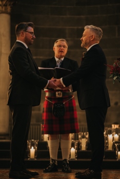 The lovely couple exchanging vows in the beautiful Mansfield Tranquair, Edinburgh