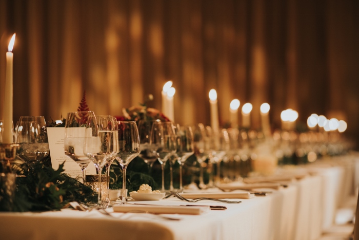 A stunning table set for an elegant wedding at Mansfield Tranquair, Edinburgh