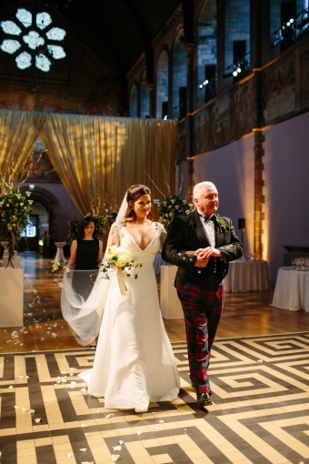 Walking down the aisle - Valentine's Day wedding at Mansfield Traquair, Edinburgh 